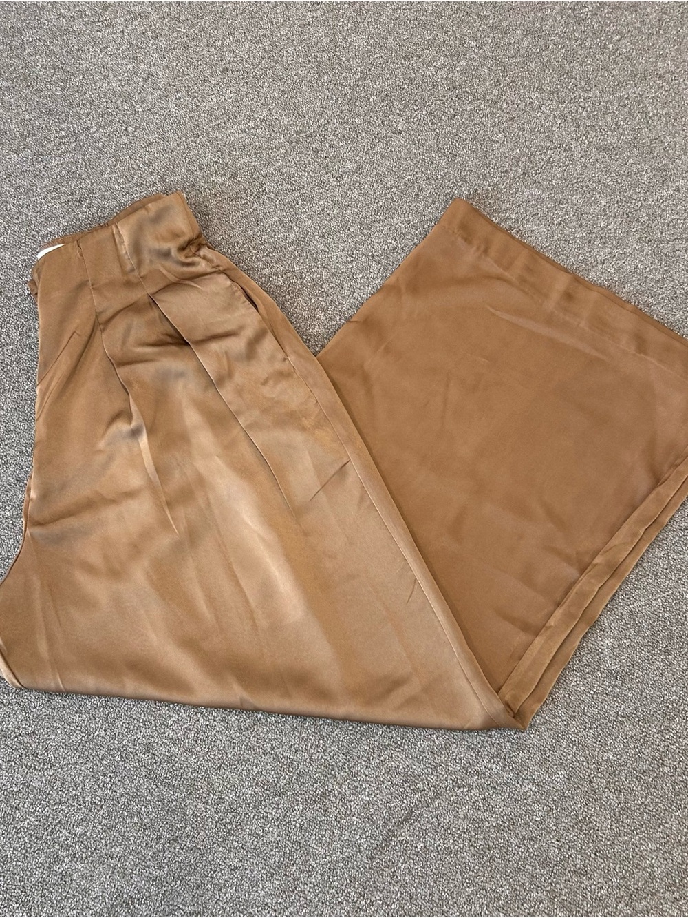 Satin Wide-Leg Pants in Camel Brown M